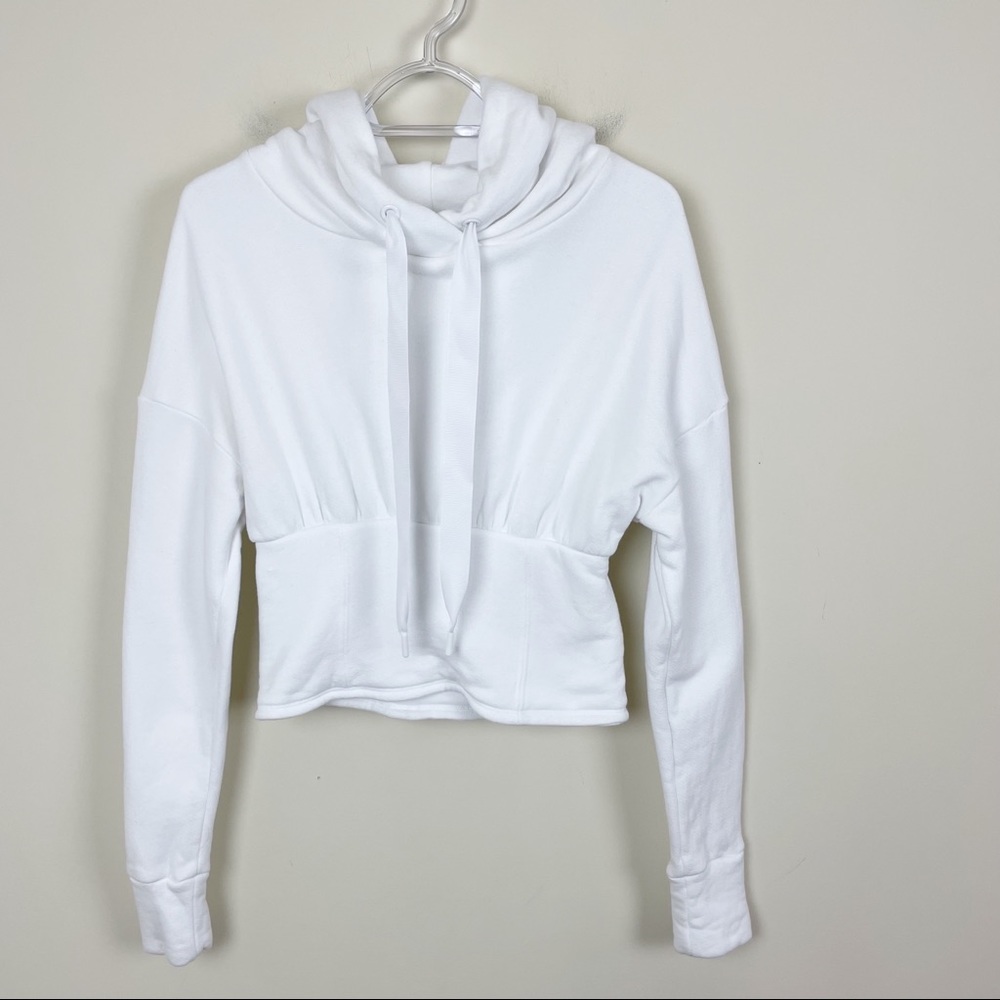 Carbon38 White Lace Up Corset Hoodie French Terry Sweatshirt Size Small - Picture 2 of 13